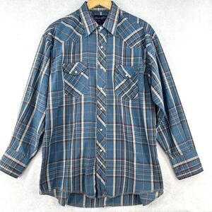 VTG Wrangler Men's Snap Front‎ Western Plaid Shirt Cowboy X-Long Tails 16.5-33